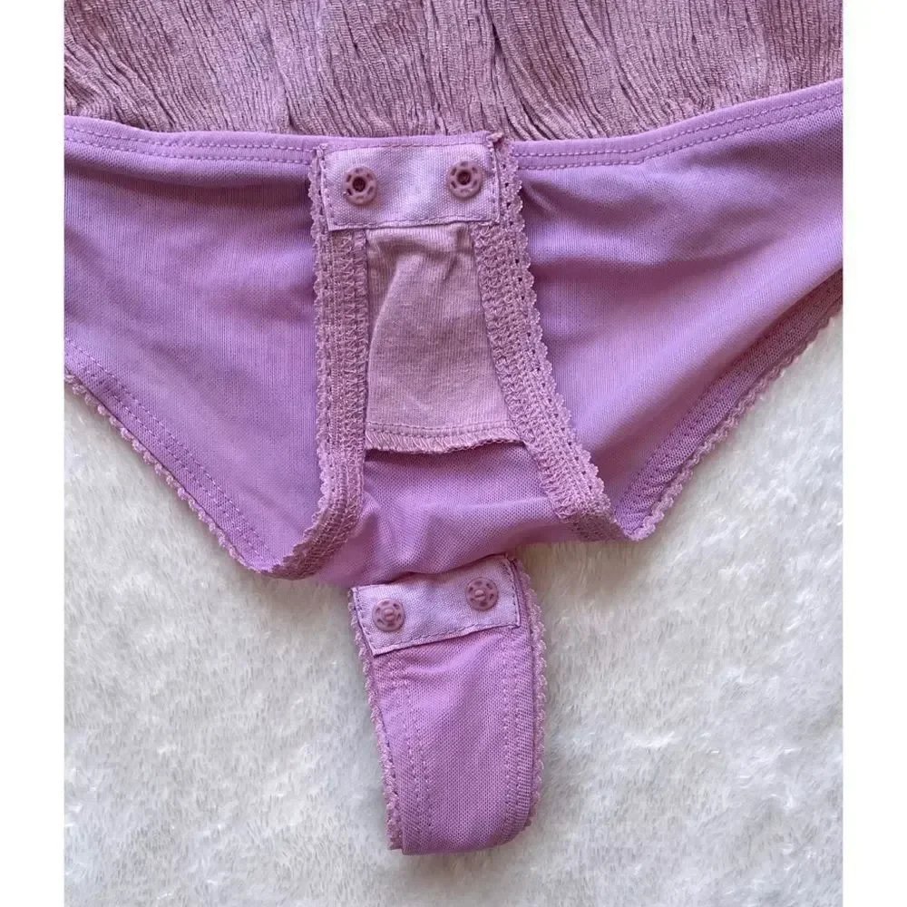 NWT Free People Still the One Lace Trim Cotton Bodysuit in La Fleur, Size XS